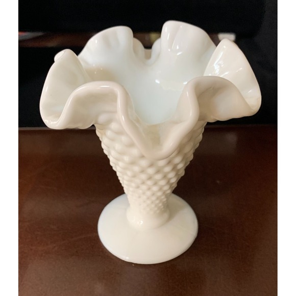 Fenton Other - Vintage Fenton Hobnail Milk Glass Ruffled Miniature Bud Vase 4"